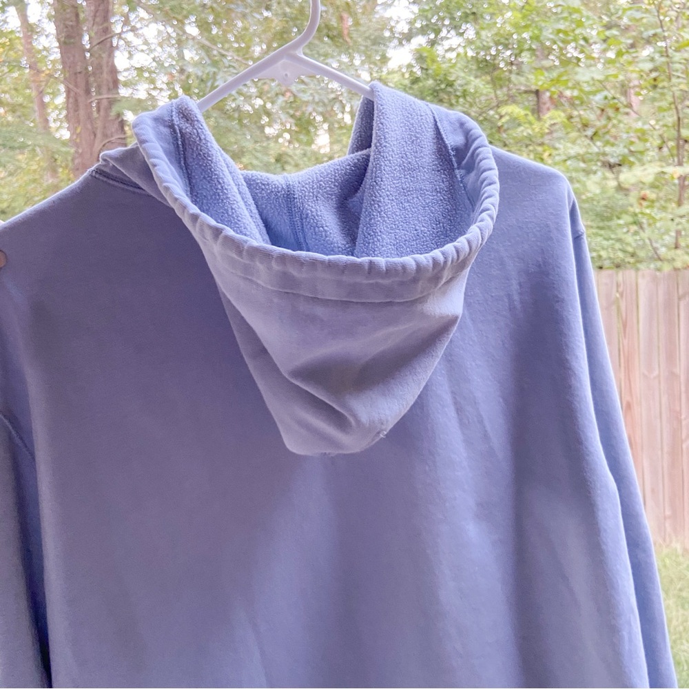 Lucky Brand Zip Up Hoodie Sweatshirt Style Jacket Distressed Logo Lettering Blue - Picture 10 of 13